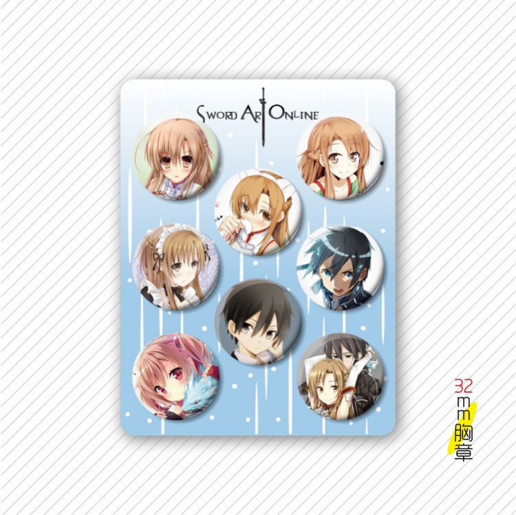 Sword Art Online Anime cartoon tinplate set combination chest badge brooch 32mm a set of 8 price for 5 set