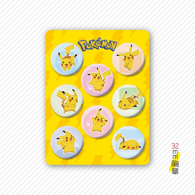 Pokemon Anime cartoon tinplate set combination chest badge brooch 32mm a set of 8 price for 5 set