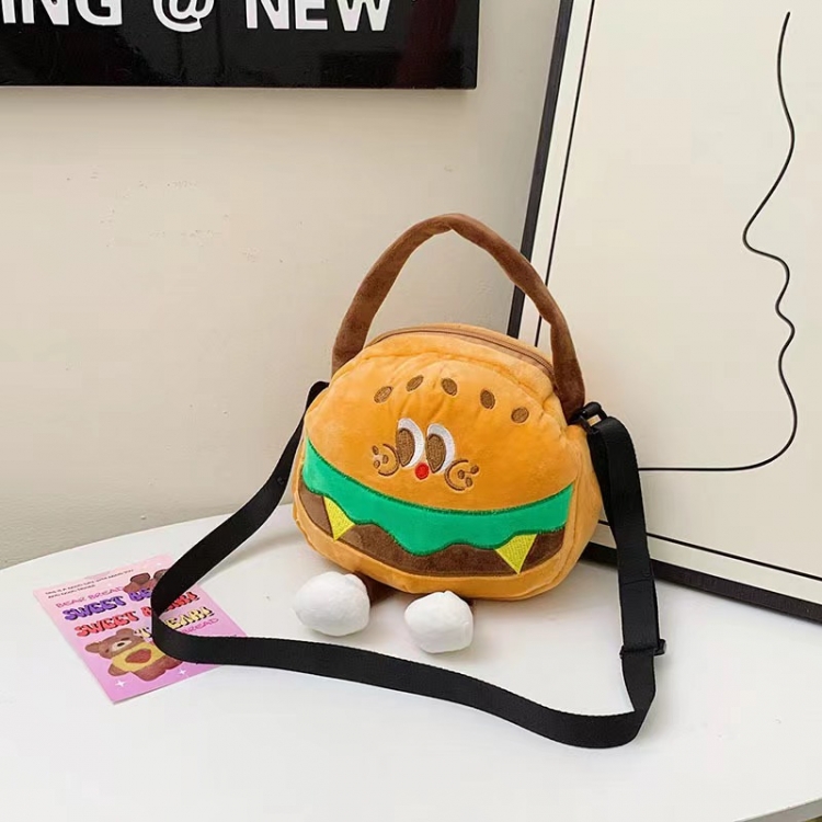 Hamburger Creative cartoon one shoulder diagonal cross bag, soft and cute girl's handbag 18cm price for 2 pcs