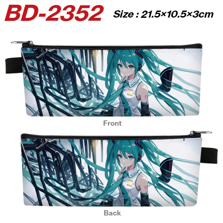 Hatsune Miku Anime PU Leather Zipper Pencil Case Stationery Box 21.5X10.5X3CM 