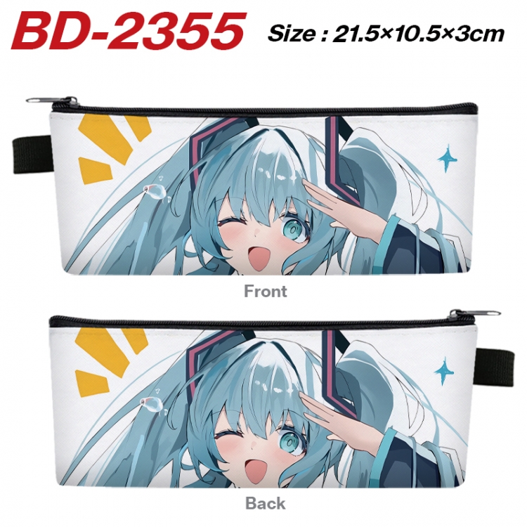 Hatsune Miku Anime PU Leather Zipper Pencil Case Stationery Box 21.5X10.5X3CM 