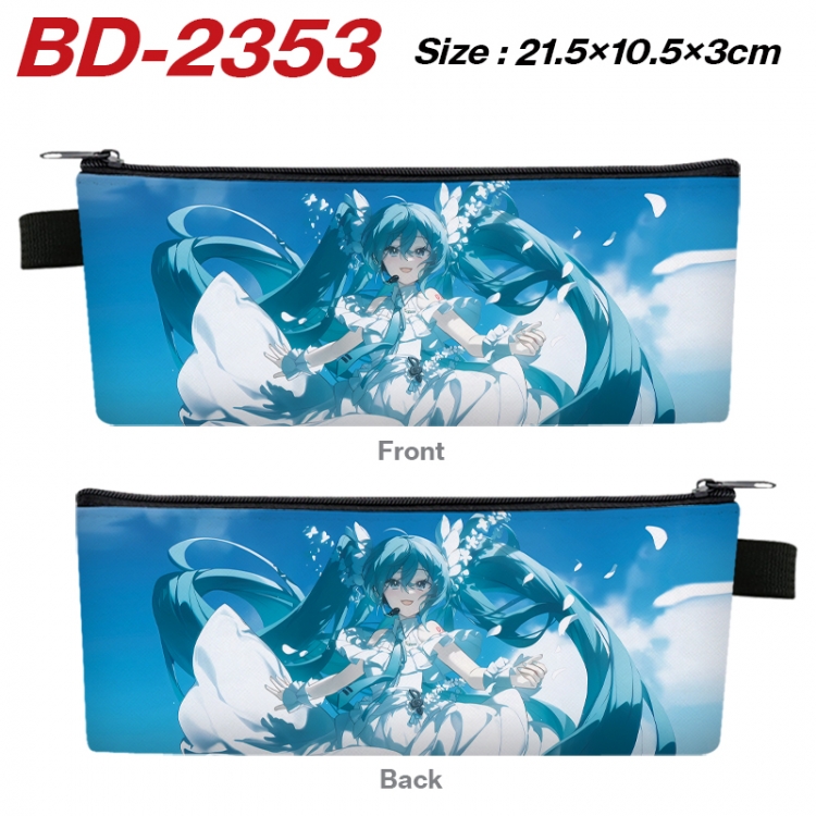 Hatsune Miku Anime PU Leather Zipper Pencil Case Stationery Box 21.5X10.5X3CM 