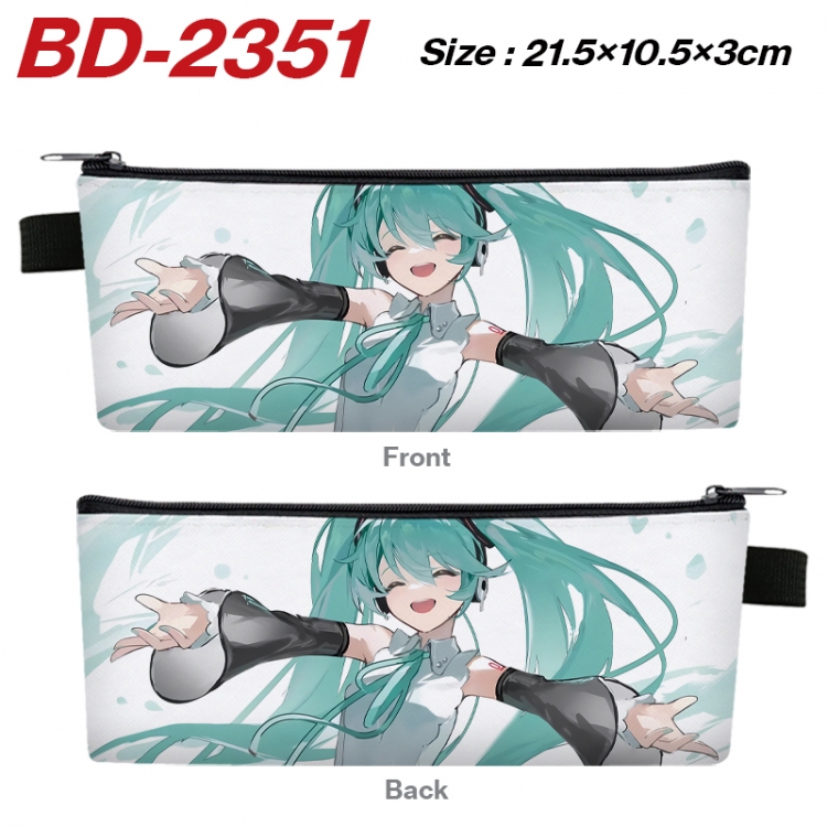 Hatsune Miku Anime PU Leather Zipper Pencil Case Stationery Box 21.5X10.5X3CM 