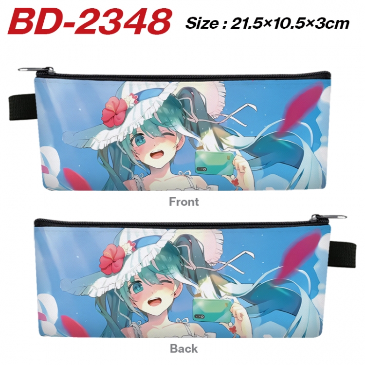 Hatsune Miku Anime PU Leather Zipper Pencil Case Stationery Box 21.5X10.5X3CM 