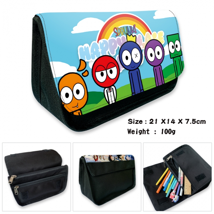 Sprunki Anime Velcro canvas zipper pencil case Pencil Bag 21x14x7.5cm