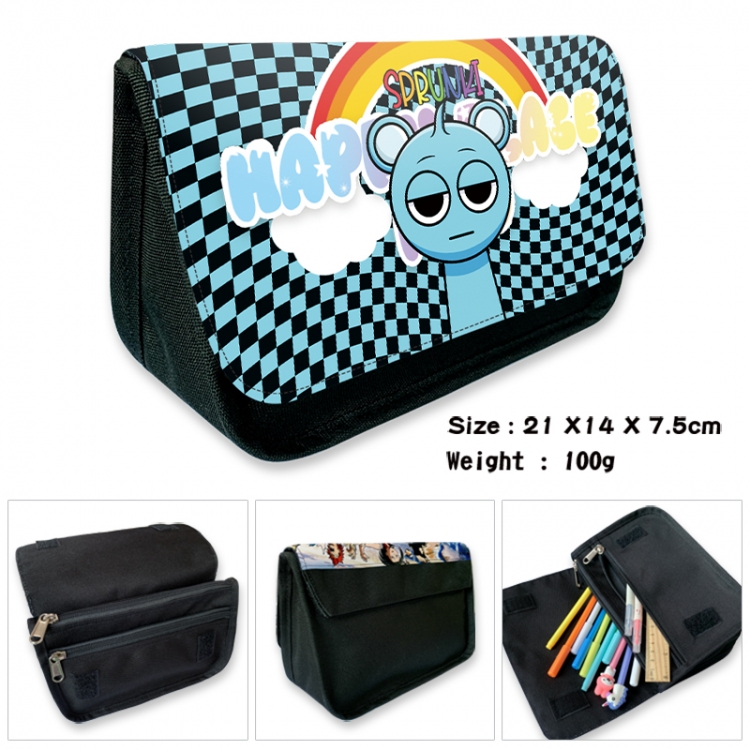 Sprunki Anime Velcro canvas zipper pencil case Pencil Bag 21x14x7.5cm