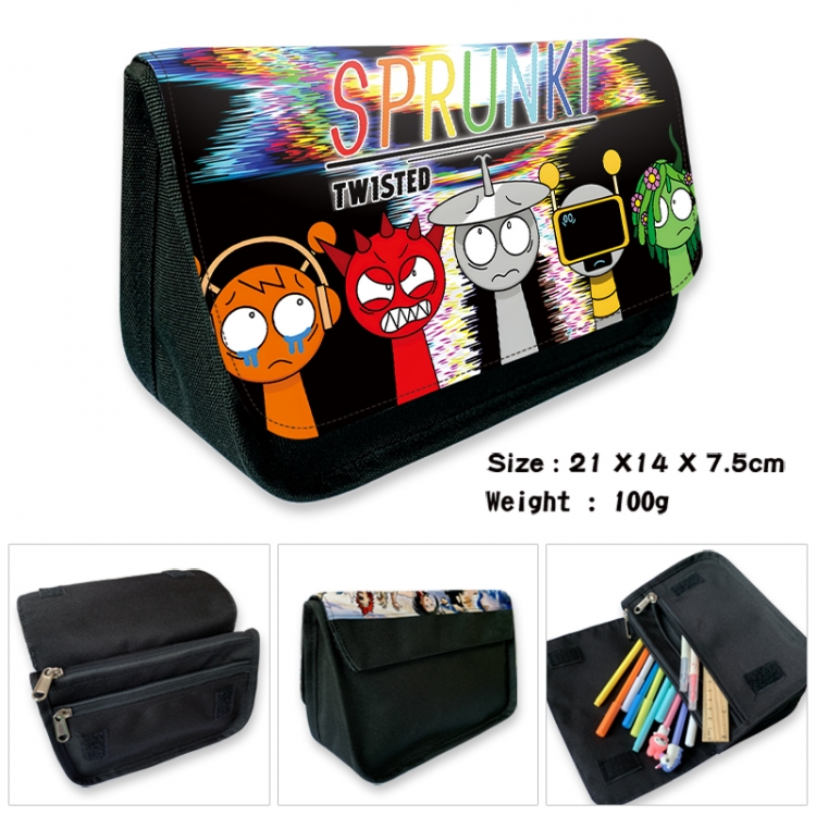 Sprunki Anime Velcro canvas zipper pencil case Pencil Bag 21x14x7.5cm