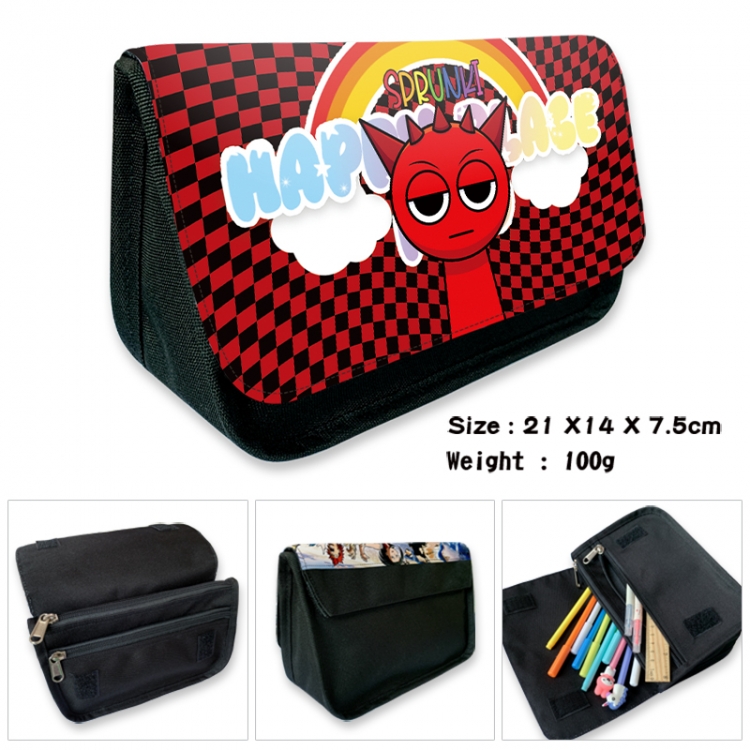 Sprunki Anime Velcro canvas zipper pencil case Pencil Bag 21x14x7.5cm