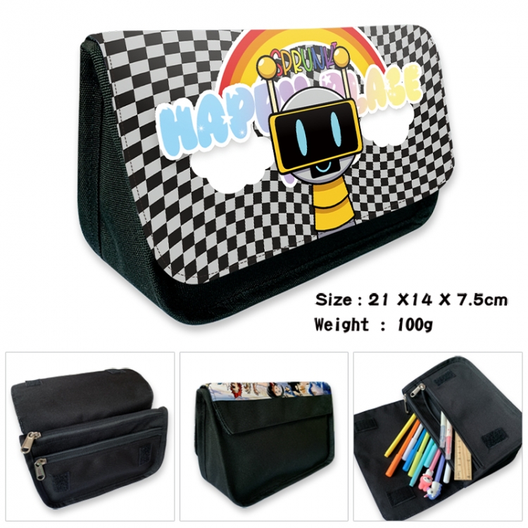 Sprunki Anime Velcro canvas zipper pencil case Pencil Bag 21x14x7.5cm