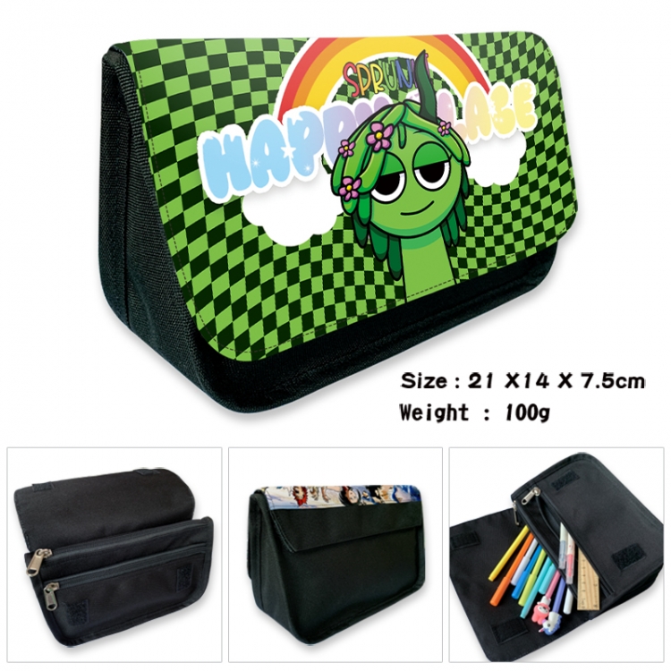 Sprunki Anime Velcro canvas zipper pencil case Pencil Bag 21x14x7.5cm