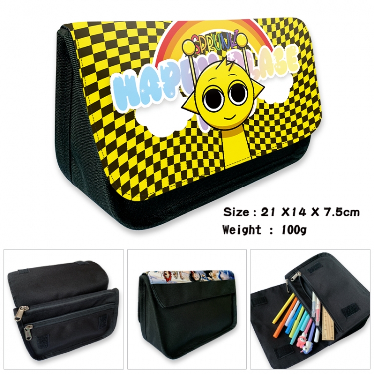 Sprunki Anime Velcro canvas zipper pencil case Pencil Bag 21x14x7.5cm