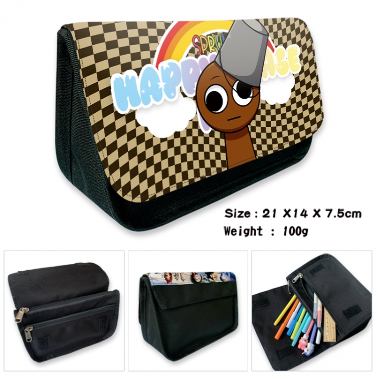 Sprunki Anime Velcro canvas zipper pencil case Pencil Bag 21x14x7.5cm