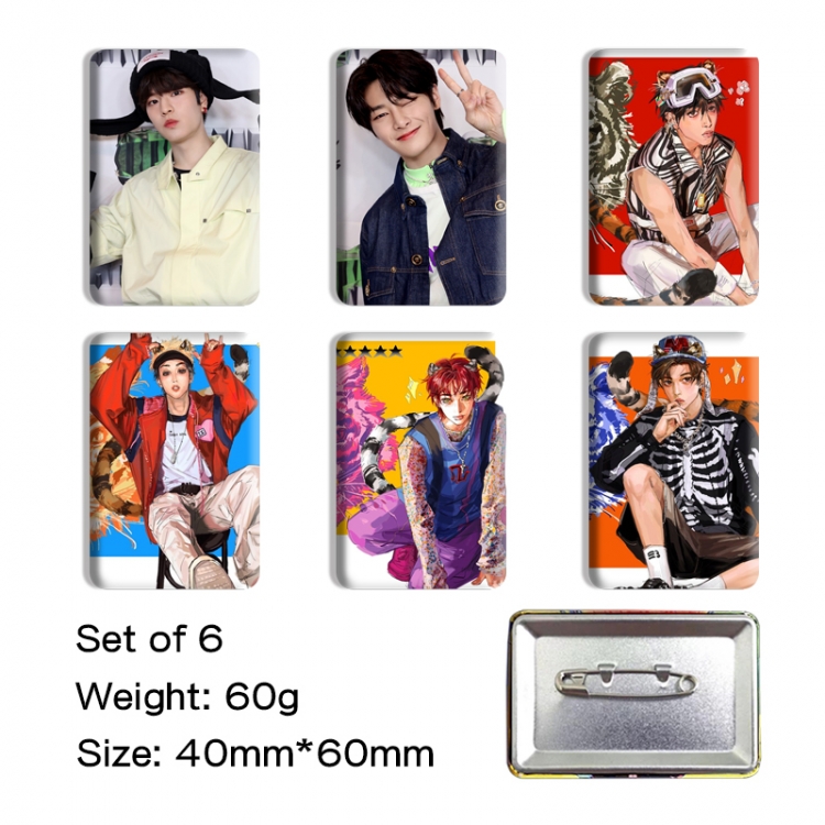 straykids Anime square tinplate badge chest badge 4X6CM a set of 6