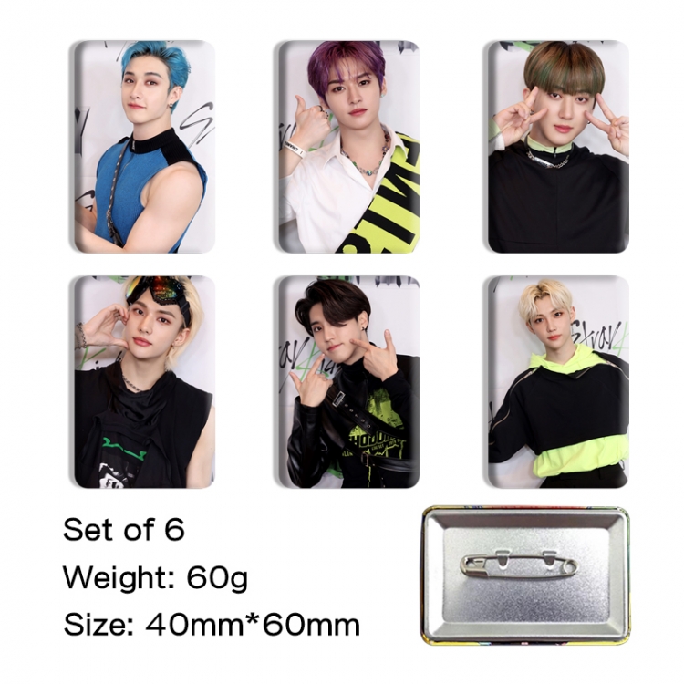 straykids Anime square tinplate badge chest badge 4X6CM a set of 6