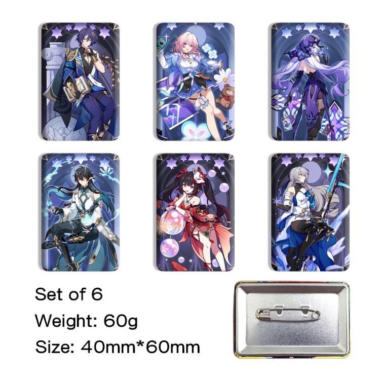 Honkai: Star Rail Anime square tinplate badge chest badge 4X6CM a set of 6