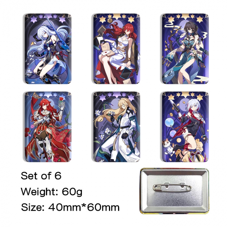 Honkai: Star Rail Anime square tinplate badge chest badge 4X6CM a set of 6