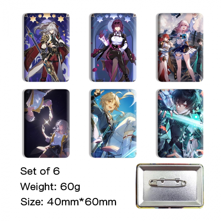 Honkai: Star Rail Anime square tinplate badge chest badge 4X6CM a set of 6