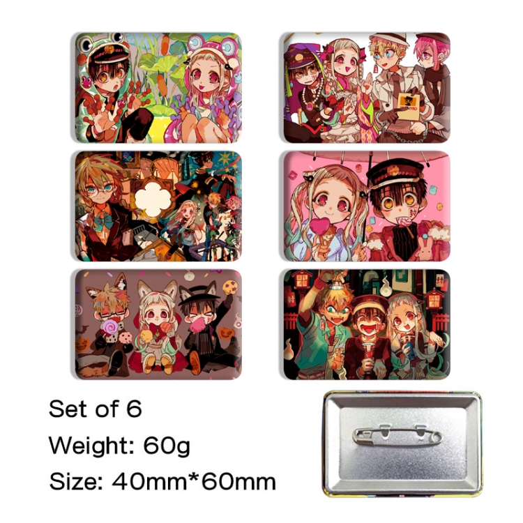 Toilet-bound Hanako-kun Anime square tinplate badge chest badge 4X6CM a set of 6