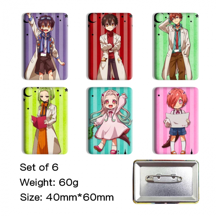 Toilet-bound Hanako-kun Anime square tinplate badge chest badge 4X6CM a set of 6