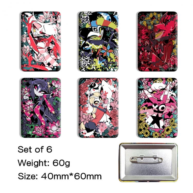 Hazbin Hotel Anime square tinplate badge chest badge 4X6CM a set of 6