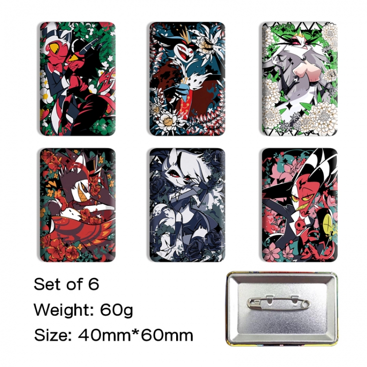 Hazbin Hotel Anime square tinplate badge chest badge 4X6CM a set of 6