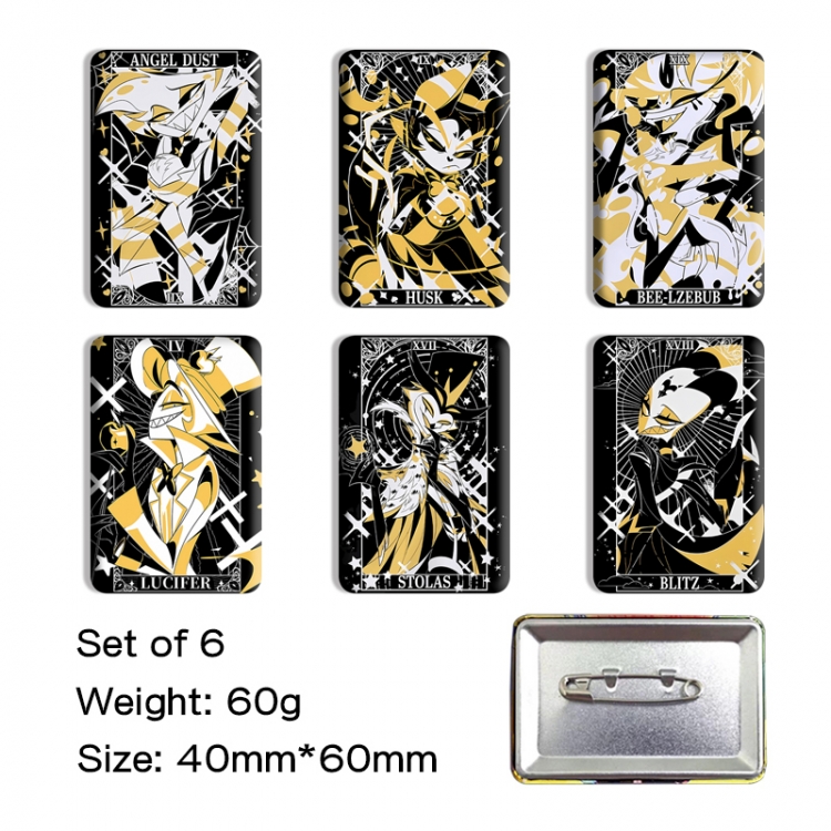 Hazbin Hotel Anime square tinplate badge chest badge 4X6CM a set of 6