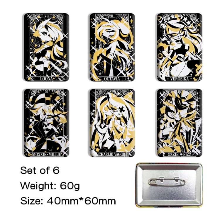 Hazbin Hotel Anime square tinplate badge chest badge 4X6CM a set of 6