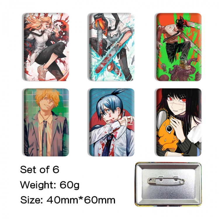 Chainsaw man Anime square tinplate badge chest badge 4X6CM a set of 6