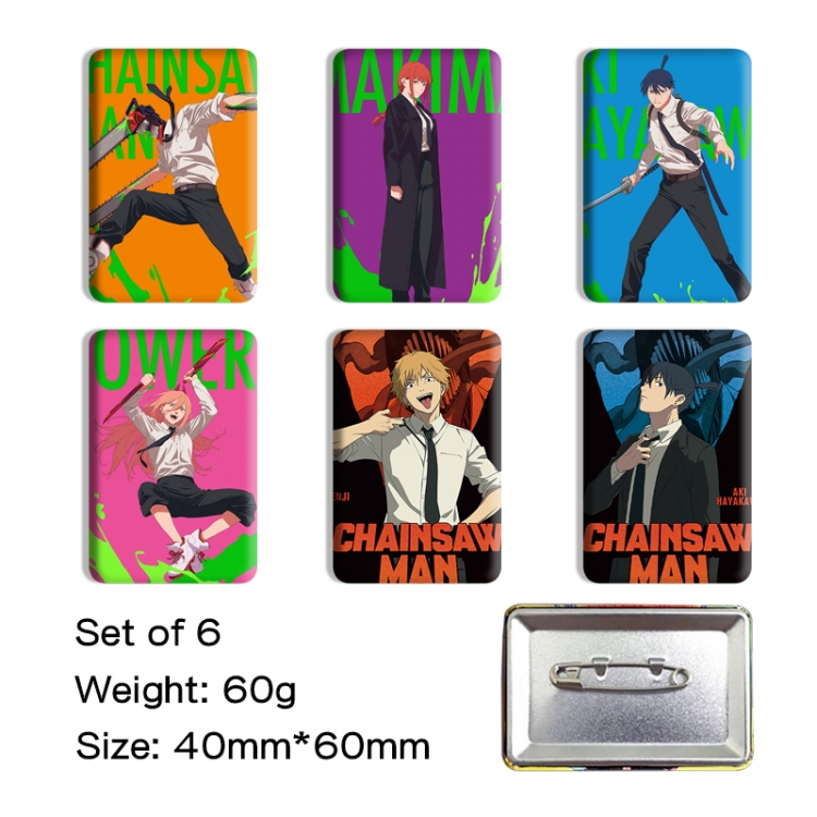 Chainsaw man Anime square tinplate badge chest badge 4X6CM a set of 6