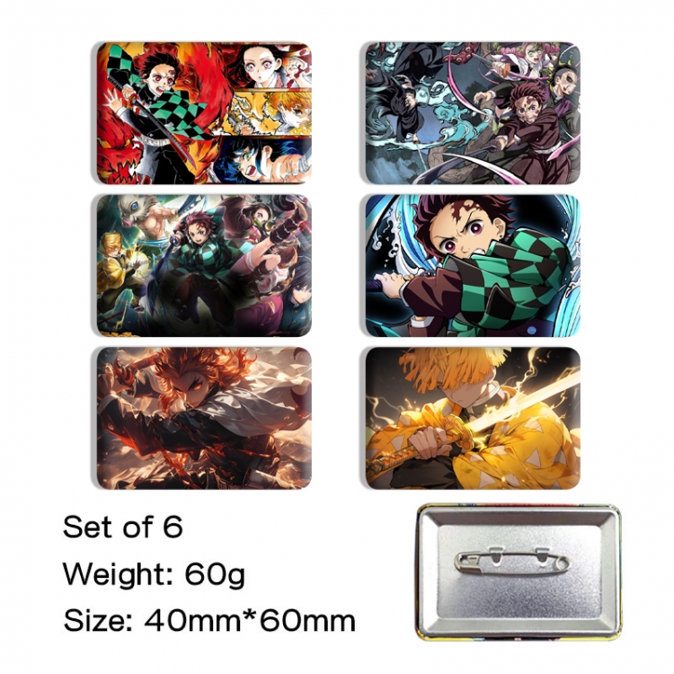 Demon Slayer Kimets Anime square tinplate badge chest badge 4X6CM a set of 6