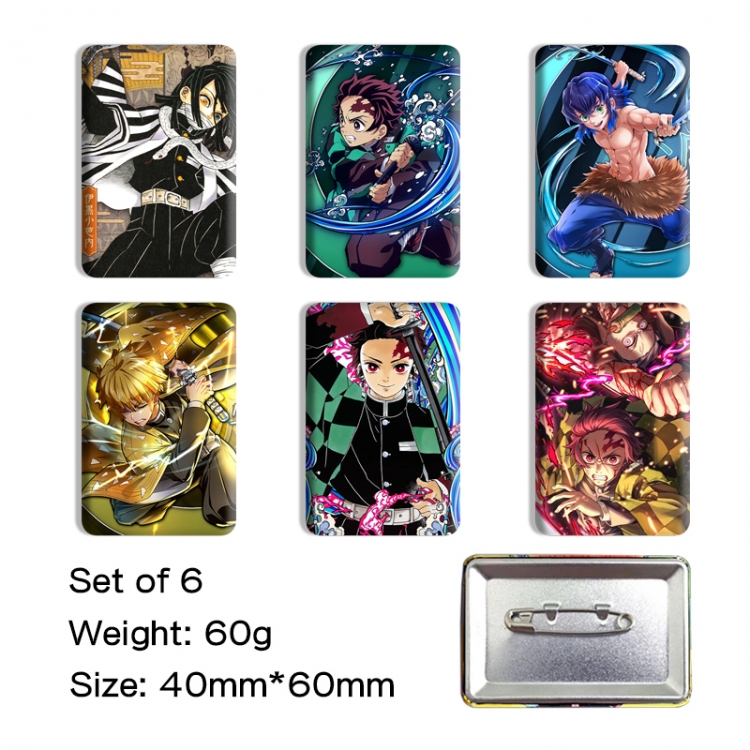 Demon Slayer Kimets Anime square tinplate badge chest badge 4X6CM a set of 6