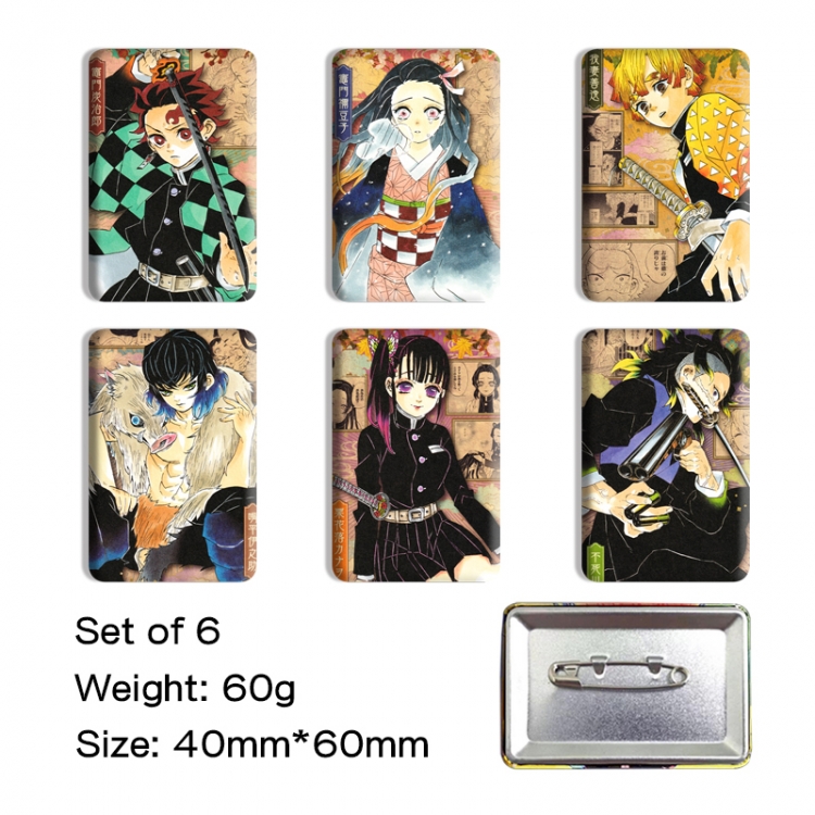 Demon Slayer Kimets Anime square tinplate badge chest badge 4X6CM a set of 6