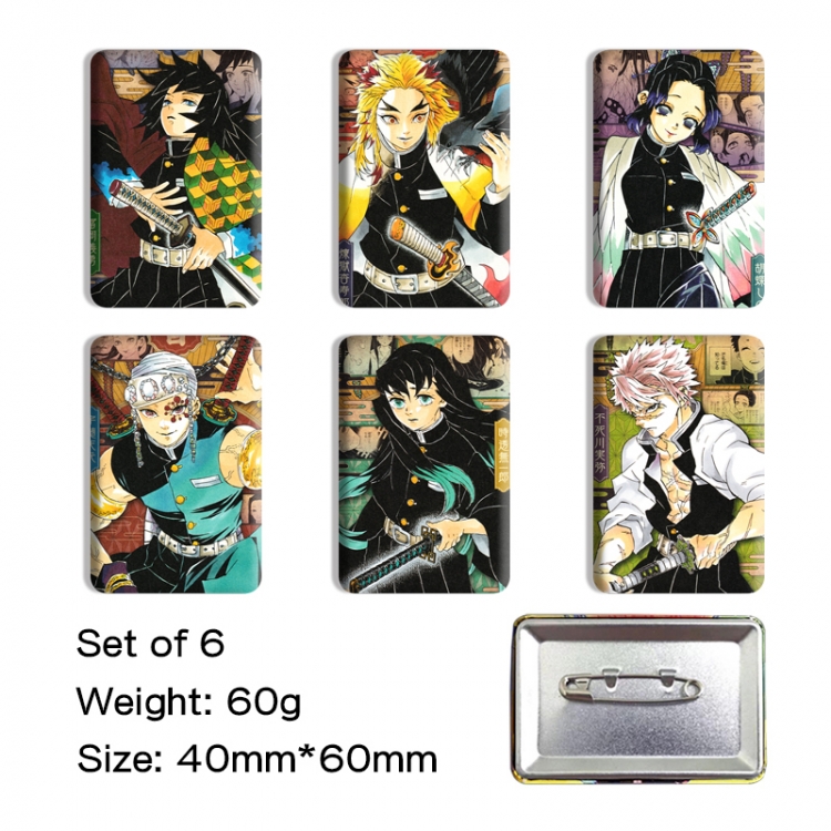 Demon Slayer Kimets Anime square tinplate badge chest badge 4X6CM a set of 6