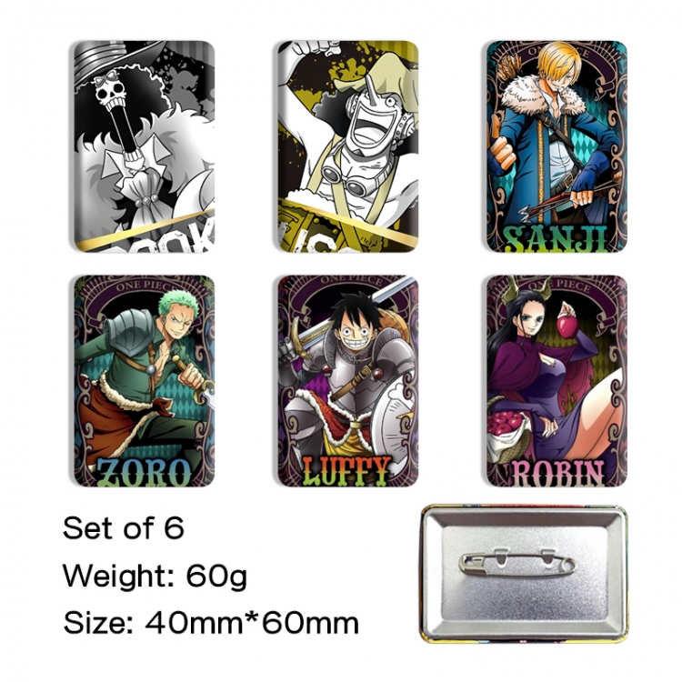 One Piece Anime square tinplate badge chest badge 4X6CM a set of 6