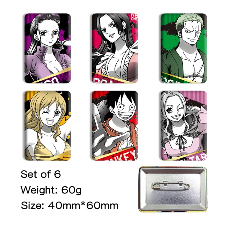 One Piece Anime square tinplate badge chest badge 4X6CM a set of 6