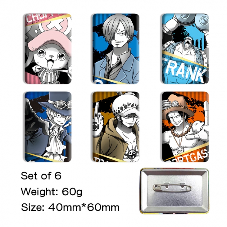 One Piece Anime square tinplate badge chest badge 4X6CM a set of 6