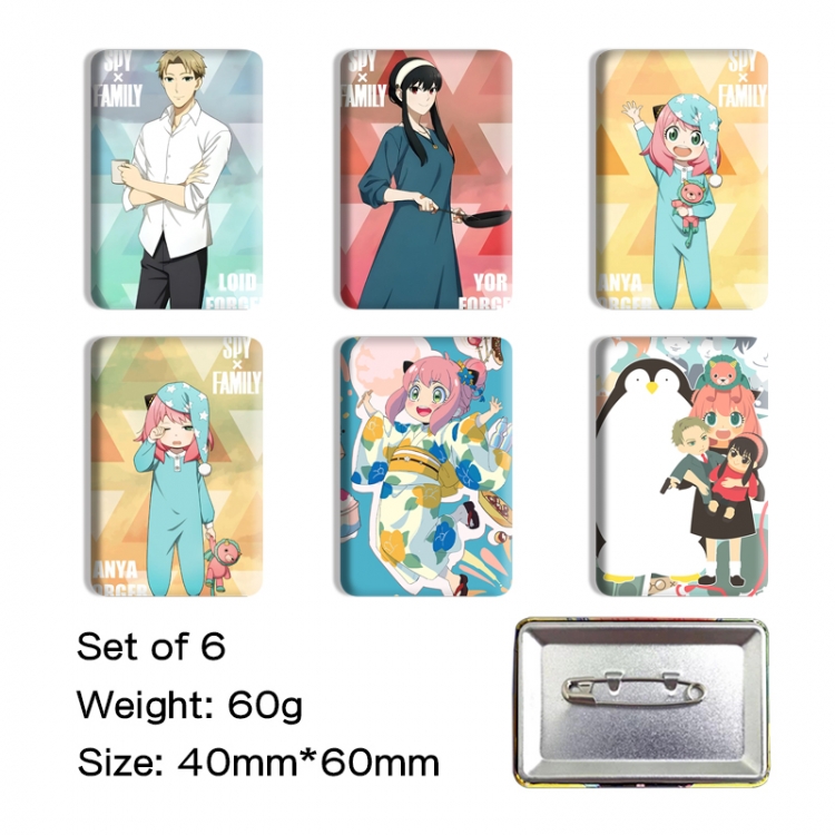 SPY×FAMILY Anime square tinplate badge chest badge 4X6CM a set of 6