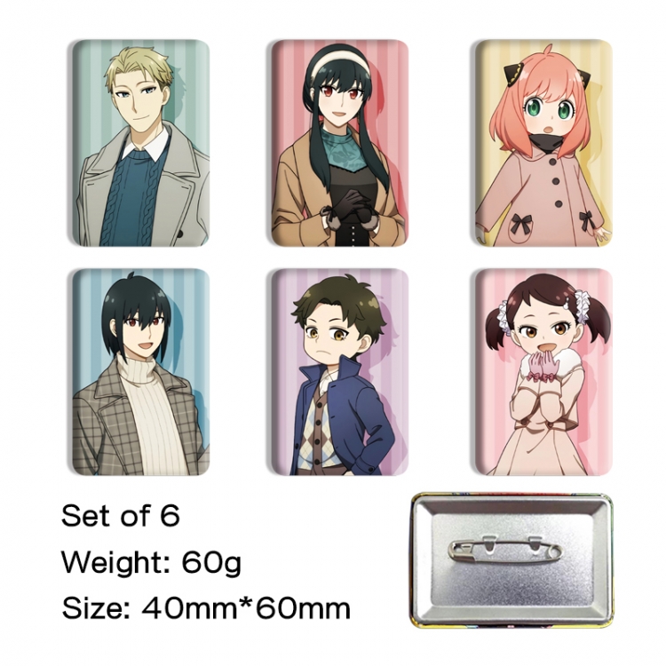 SPY×FAMILY Anime square tinplate badge chest badge 4X6CM a set of 6