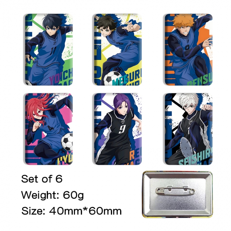 BLUE LOCK  Anime square tinplate badge chest badge 4X6CM a set of 6