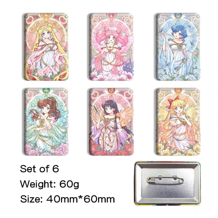 sailormoon Anime square tinplate badge chest badge 4X6CM a set of 6