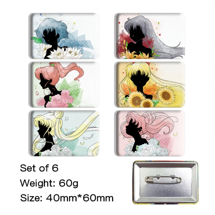 sailormoon Anime square tinplate badge chest badge 4X6CM a set of 6