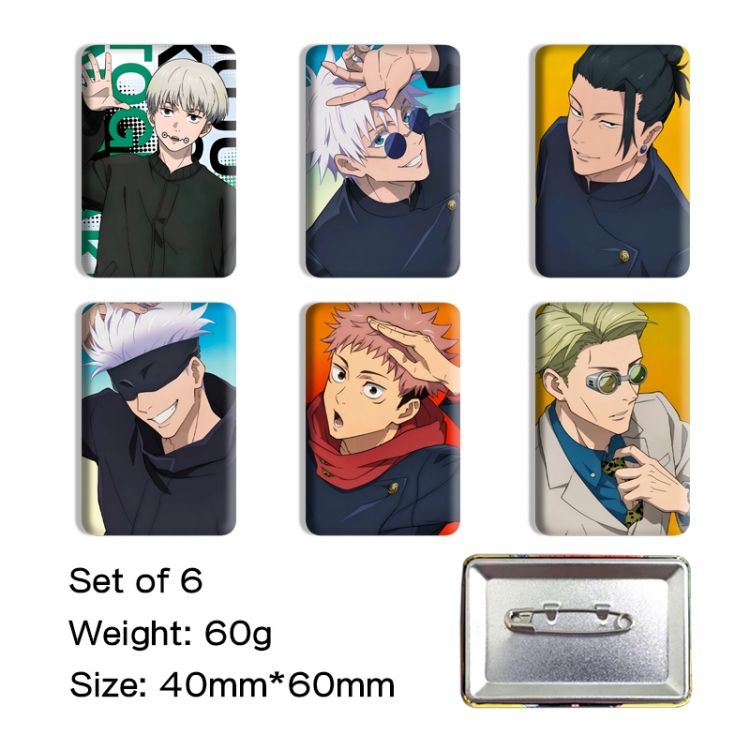 Jujutsu Kaisen Anime square tinplate badge chest badge 4X6CM a set of 6