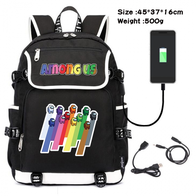 among us Anime Flip Data Cable USB Backpack School Bag 45X37X16CM