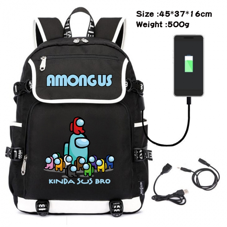 among us Anime Flip Data Cable USB Backpack School Bag 45X37X16CM