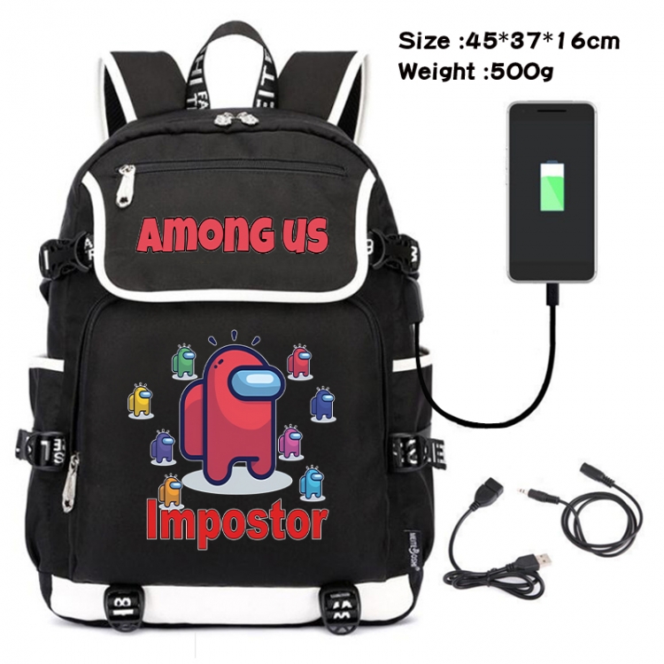 among us Anime Flip Data Cable USB Backpack School Bag 45X37X16CM