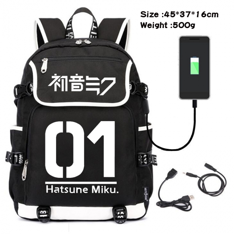 Hatsune Miku Anime Flip Data Cable USB Backpack School Bag 45X37X16CM