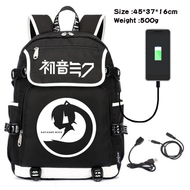 Hatsune Miku Anime Flip Data Cable USB Backpack School Bag 45X37X16CM