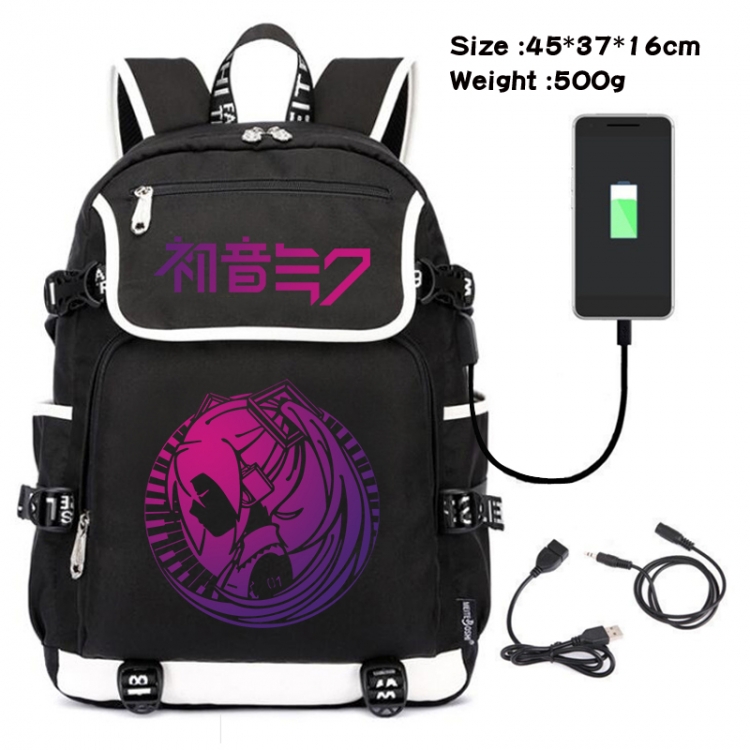 Hatsune Miku Anime Flip Data Cable USB Backpack School Bag 45X37X16CM