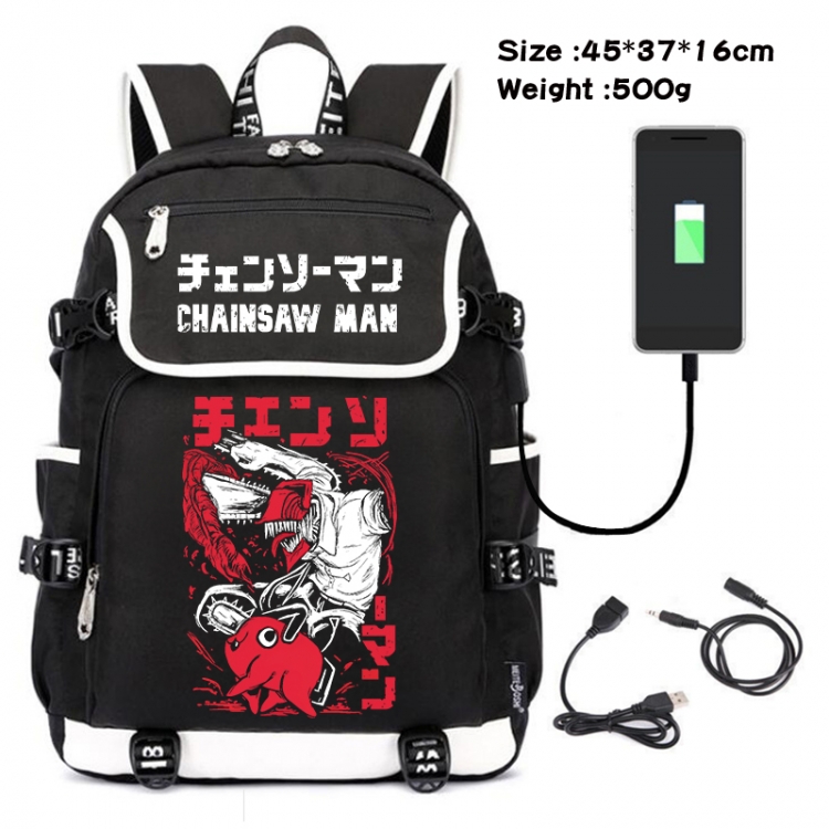 Chainsaw man Anime Flip Data Cable USB Backpack School Bag 45X37X16CM