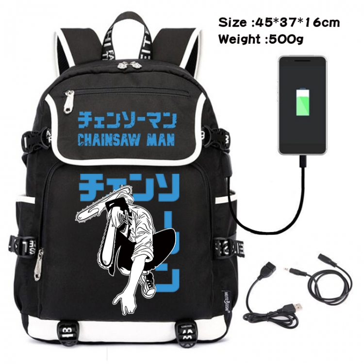 Chainsaw man Anime Flip Data Cable USB Backpack School Bag 45X37X16CM